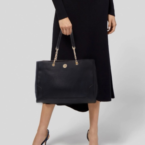 TORY BURCH Marsden Pebbled Black Leather Tote, Large - Picture 4 of 8